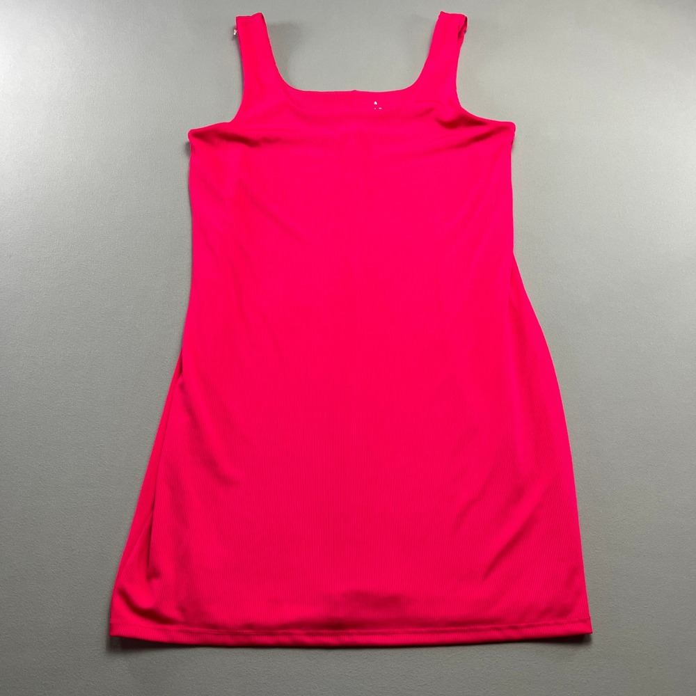 A New Day Mini Dress Womens M Pink Ribbed Knit Wide Strap Square Neck Festival